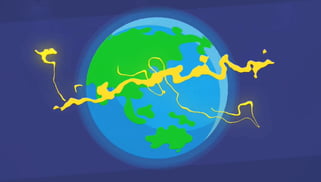 Animated explainer screenshot of the Earth being surrounded by electricity 