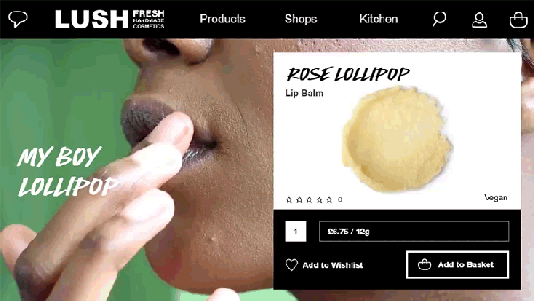 A piece of video content from a Lush product page showing a lip balm being used.